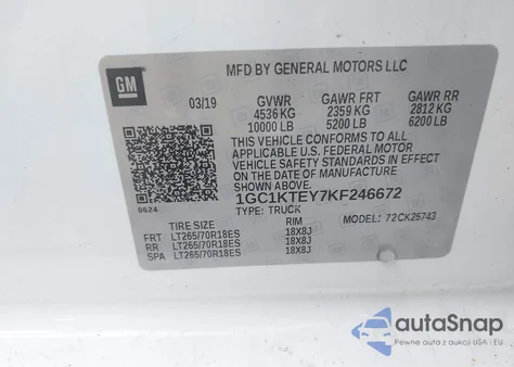 2019 Chevrolet Silverado 2500Hd Ltz из США, поврежденный, VIN 1GC1KTEY7KF246672